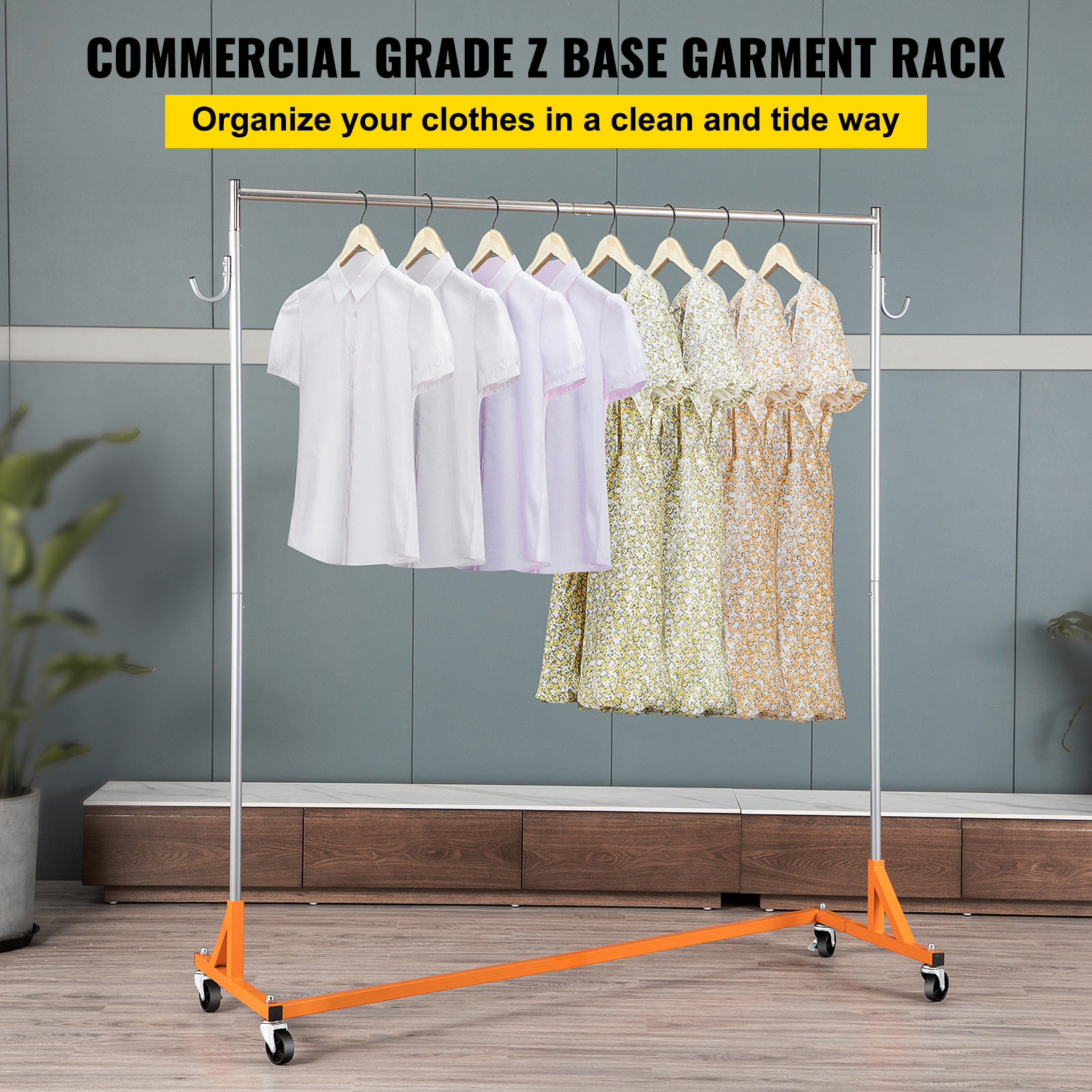 

Vevor , 300 Lbs Z Base Garment Rack, 24" " X 71" Height Adjustable Clothes Rack, Sturdy Steel Heavy Duty Clothing Rack W/ Lockable Casters For Home Garment Store Orange