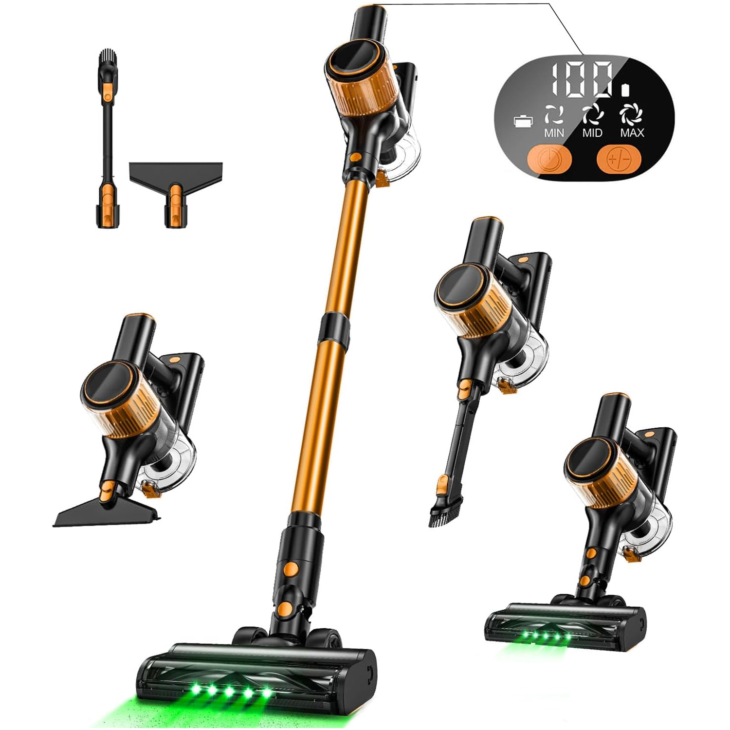 

Cordless Vacuum Cleaner, 30kpa Powerful Suction 8 In 1 Stick Vacuum With Led Display, 3 Modes Suction, Anti-tangle & Dust Cup, Lightweight Vacuum For Hardwood Floor/carpet/pet Hair, Orange