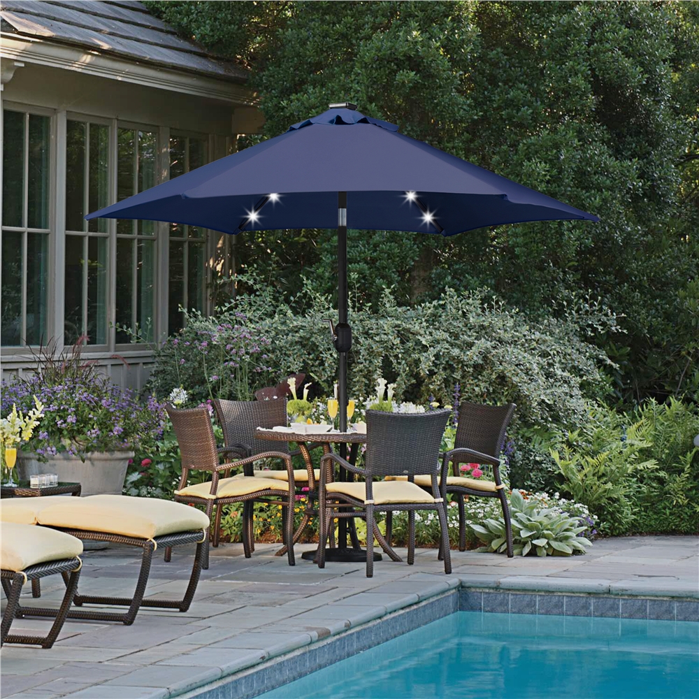 

7.5ft Umbrella Outdoor Patio 6 Ribs 18 Led Solar Lights Tilt Umbrella For Patio Table Crank Garden Table Umbrella For Garden Deck Backyard