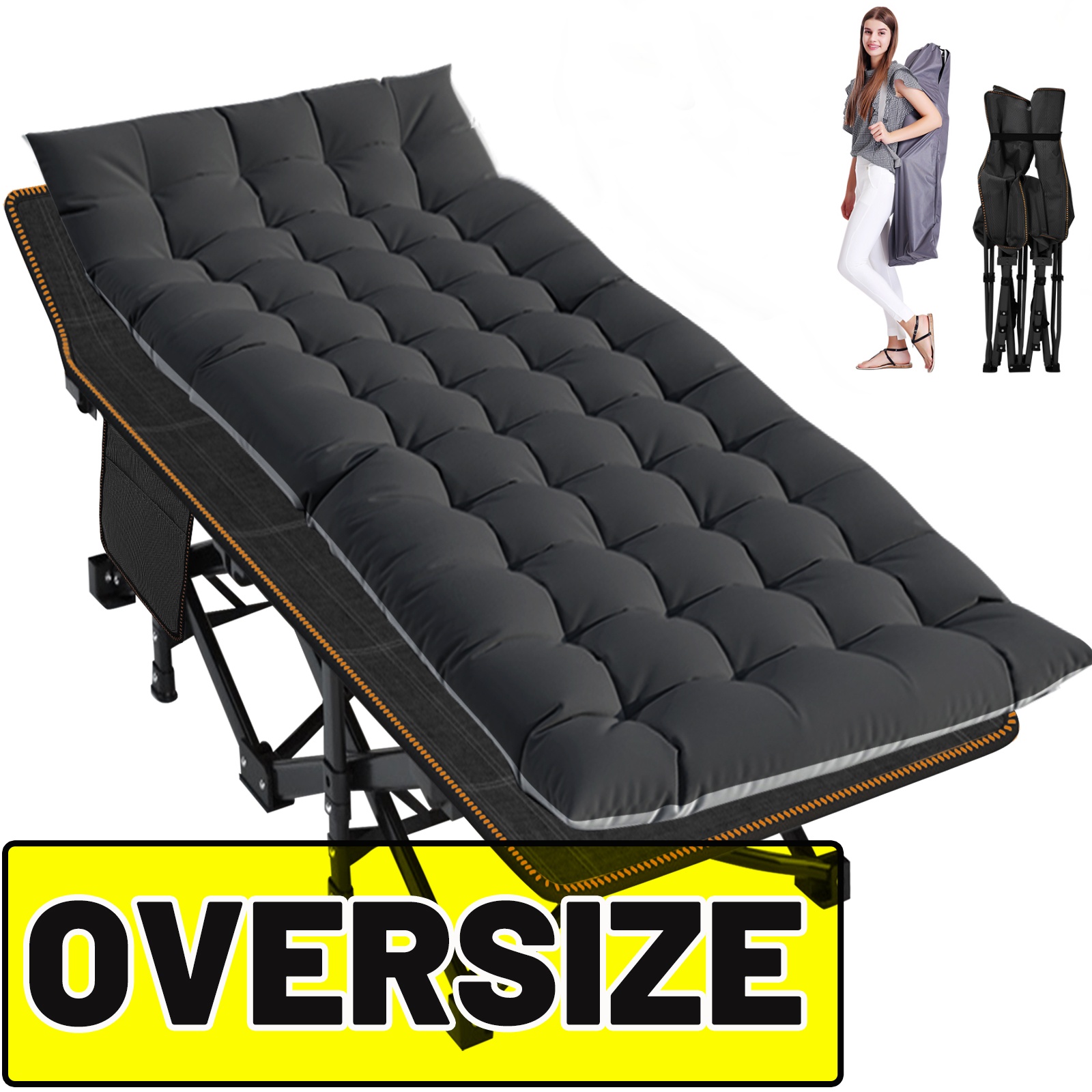 

78" Portable Oversized Xxl Camping Cot For Adults 900bls, Bed Sleeping Cot Mattress, Folding Bed Bag