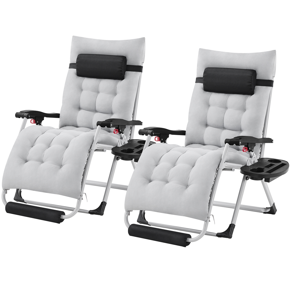 

2pcs 29in 0 Gravity Recliner Xl Outdoor Folding Lounge Chair With Headrest Cupholder/ Footrest For Poolside, Gray