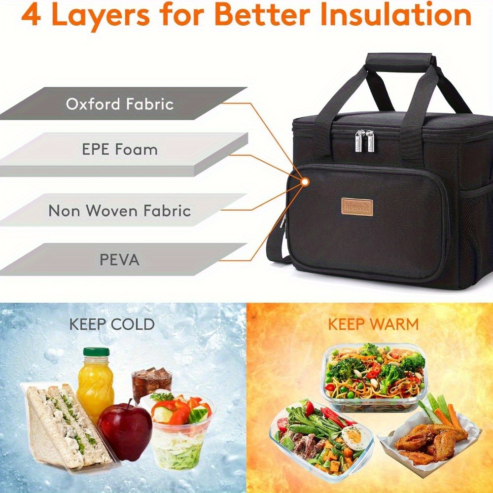 

Insulated Lunch Box Lunch Bag Soft Cooler Cooling Tote, Black 24-can (15l)