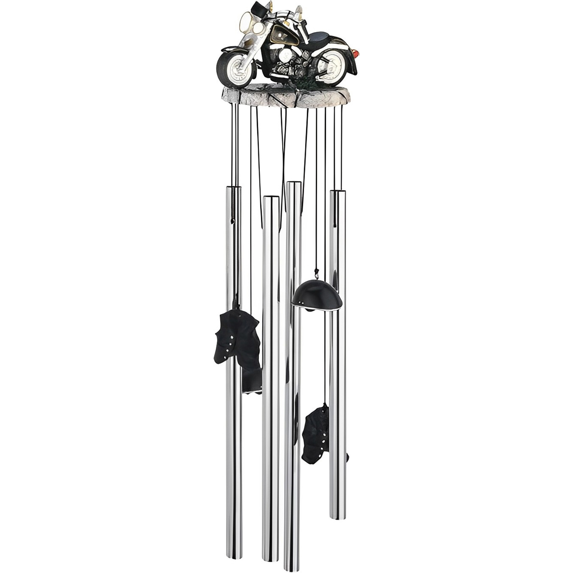 

23" Long Round Top Black Motorcycle Wind Chime Ornament Garden Decor And Perfect Gift Ideas For House Warming, Holidays And Birthdays Great Collectible For Outdoor And Serenity Enthusiasts