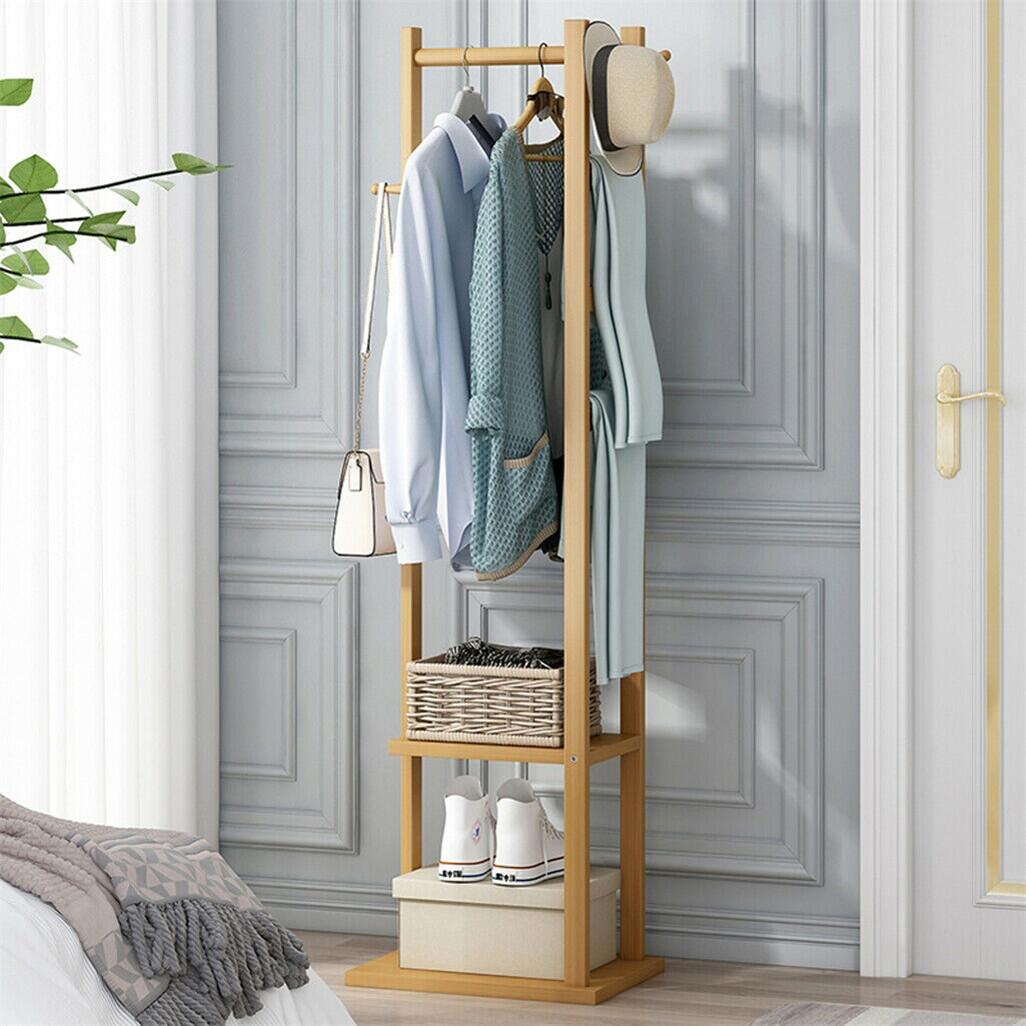 

Coat Stand Upgrade Version 3 In 1 Bamboo Coat Stand Versatile Corner Coat Tree Storage Shelf With 2 Storage Rack And 3 Hanger Hooks And Pants Hanger For Entryway Bedroom Living Room