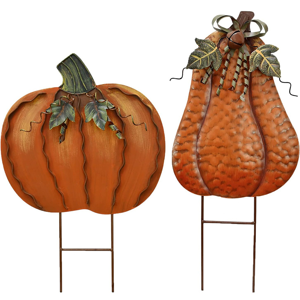 

2pcs 17.5" 20" Height Metal Pumpkin Garden Stakes Autumn Fall Decorative Yard Signs Indoor Outdoor Plant Flower Stake Fall Lawn Ornaments Pumpkin Decoration For Harvest Thanksgiving Christmas