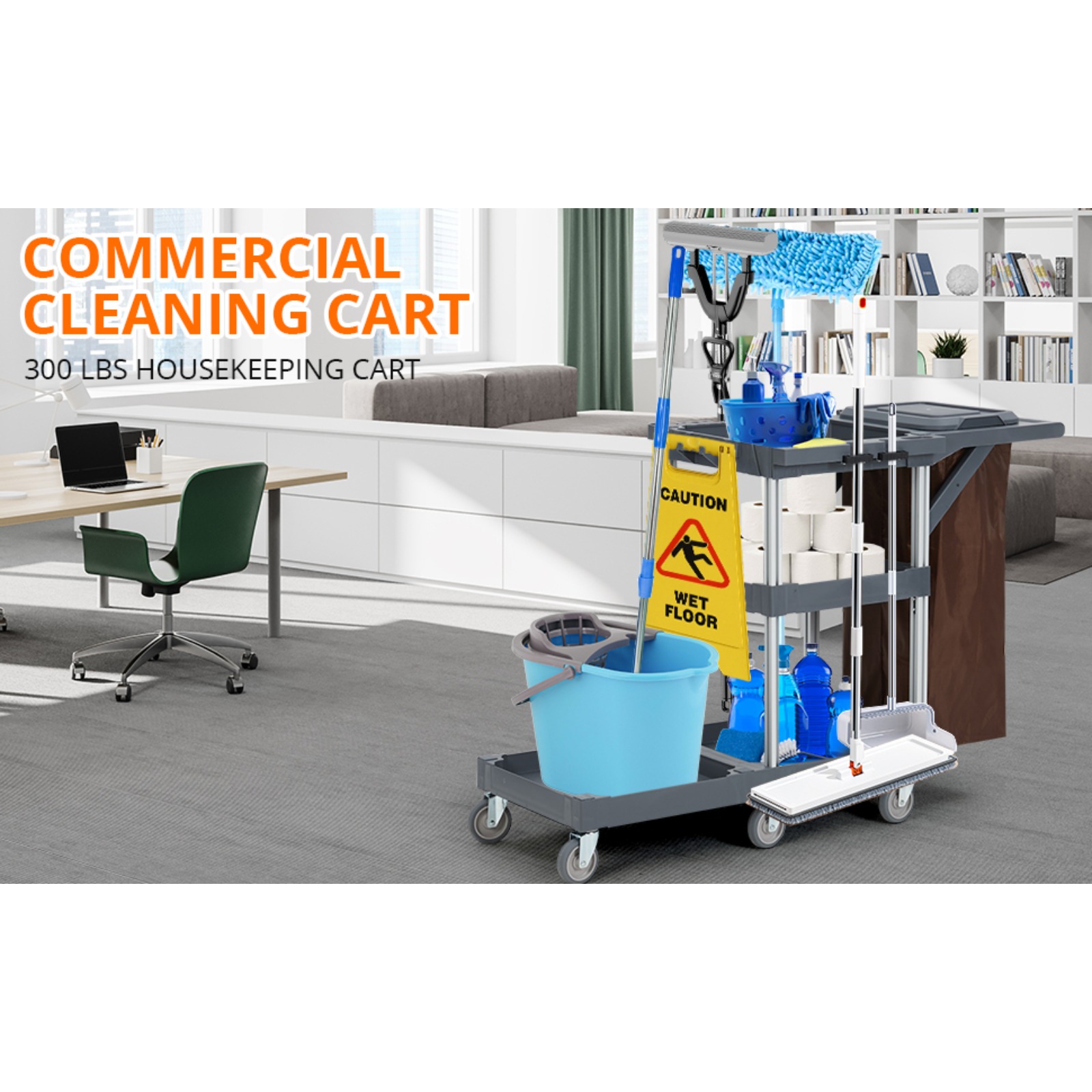 Dryser Coercial Janitorial Cleaning Cart On Wheels - Black