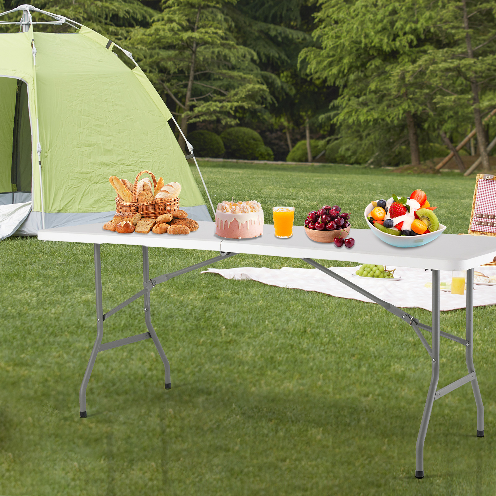 TEMU 6 Feet Fold-in-half Table With Curve Legs, Rv Parts, Rv Table, Outdoor Picnic Table Party Table For Camping, Wedding, Kitchen, Beach- White