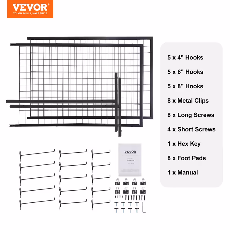 panel de parede em grade de 2 x 5,6 , de 2 pacotes de painéis de grade de com suporte em t, painéis de parede em grade de para exposições de artesanato, exibição de varejo com clips e ganchos detalhes 6