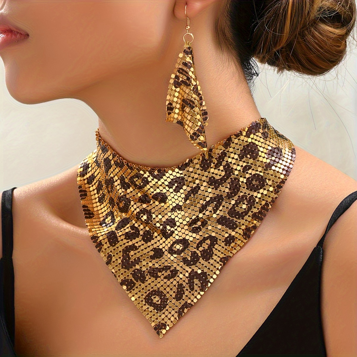 

3-pack Fashion Leopard Jewelry Set, Sexy Bib Necklace And Dangle Earrings, Vintage And Elegant Design, Perfect For Banquets, Daily Wear, Summer Beach Parties And Music Festivals