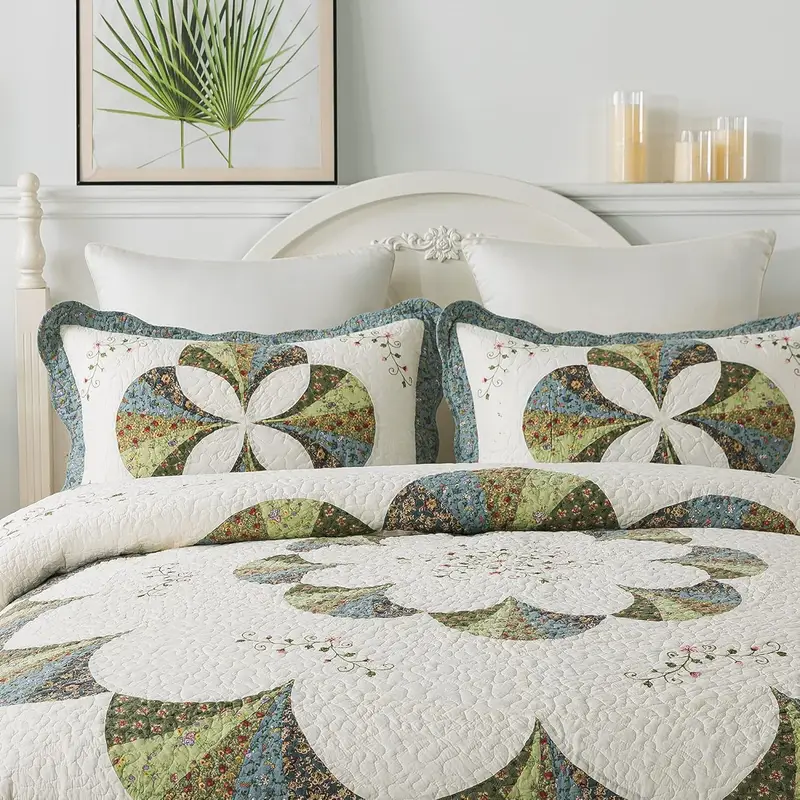 set of 2 hand finished cotton pillow shams luxuries floral pattern shabby chic country cabin bedding for ivory and for home bedroom guestroom cabin and college dorms Product details 3