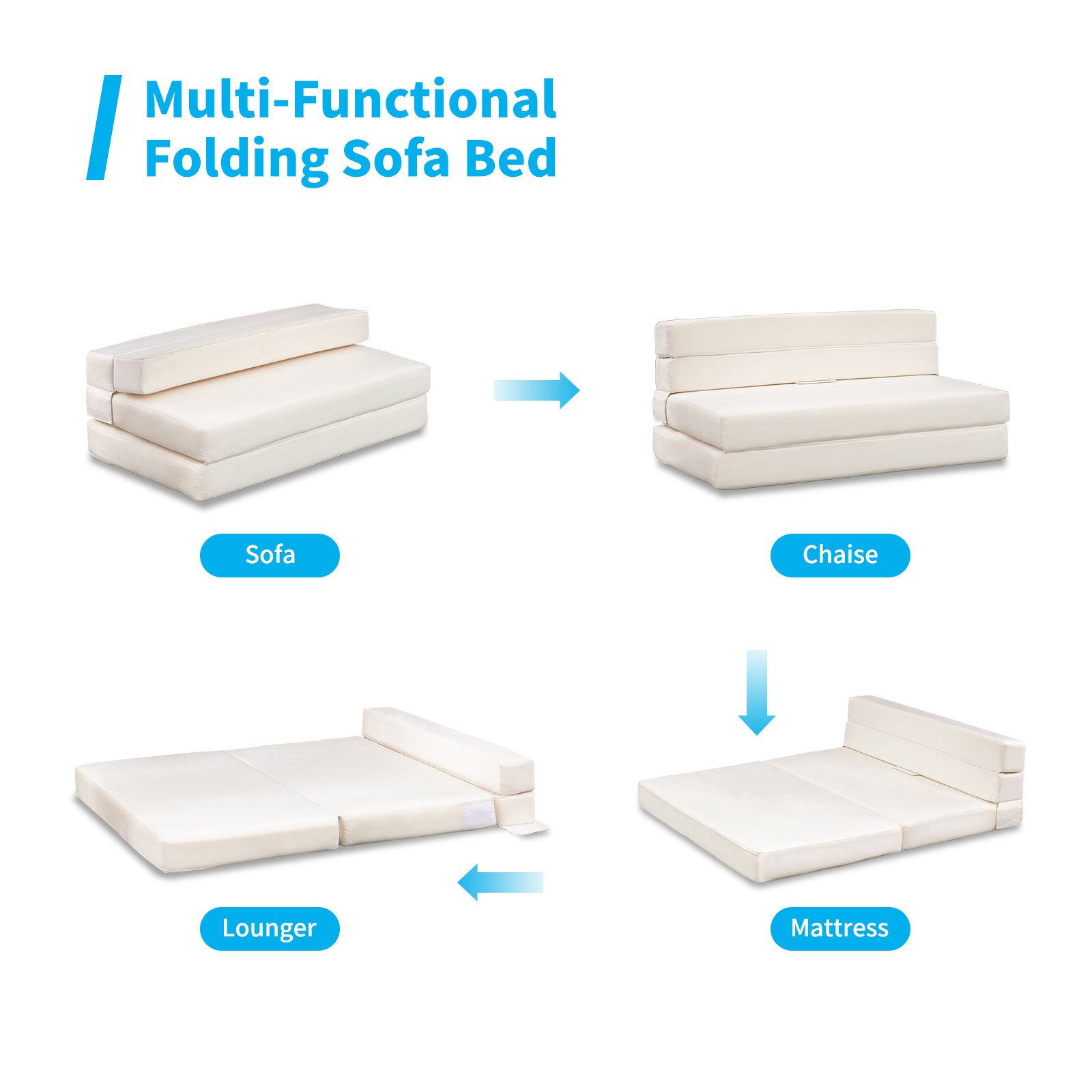 Folding Futon Sofa Bed, Modern Convertible Couch For Room Office