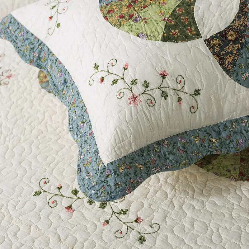 set of 2 hand finished cotton pillow shams luxuries floral pattern shabby chic country cabin bedding for ivory and for home bedroom guestroom cabin and college dorms Product details 0