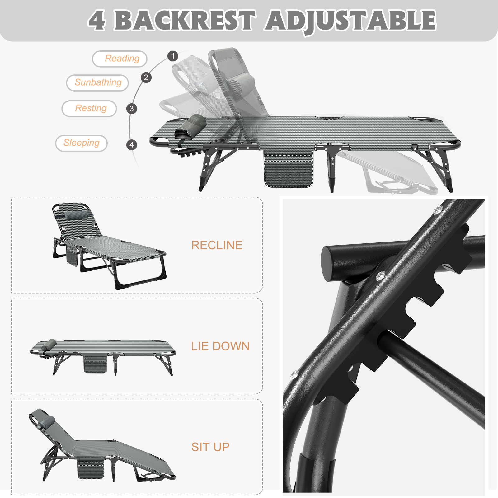 75 adjustable heavy duty outdoor camping cot portable folding bed for adults 440 bls guest bed sleeping cot 3in1 emergency bed details 7