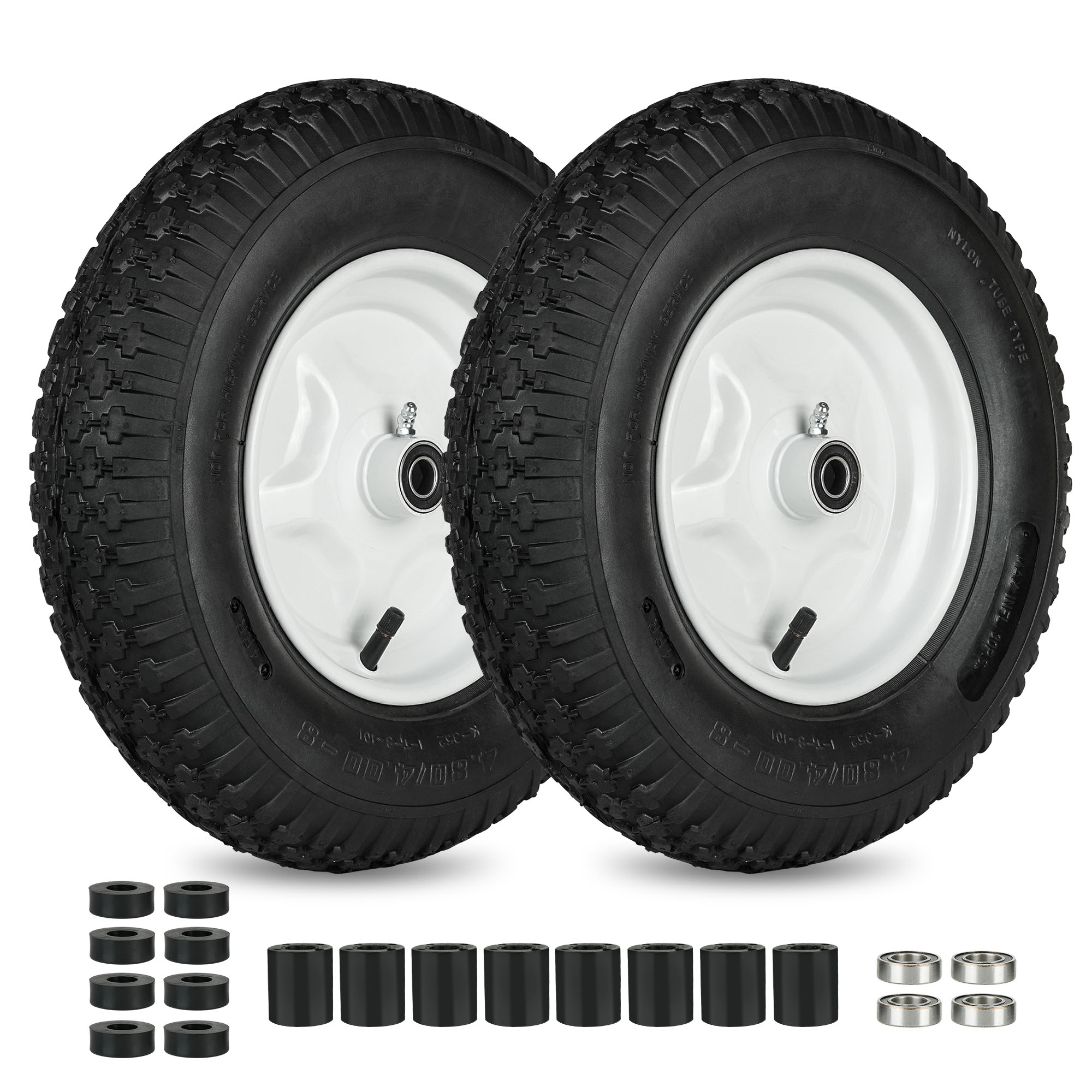 

Lotfancy 4.80/4.00-8 Tire And Wheel, 2 Pack 16 Pneumatic Wheelbarrow Tires, 5/8 Bearings, 3-7 , Replacement Tube For Wheelbarrows, Garden, Utility Carts, , Wagon