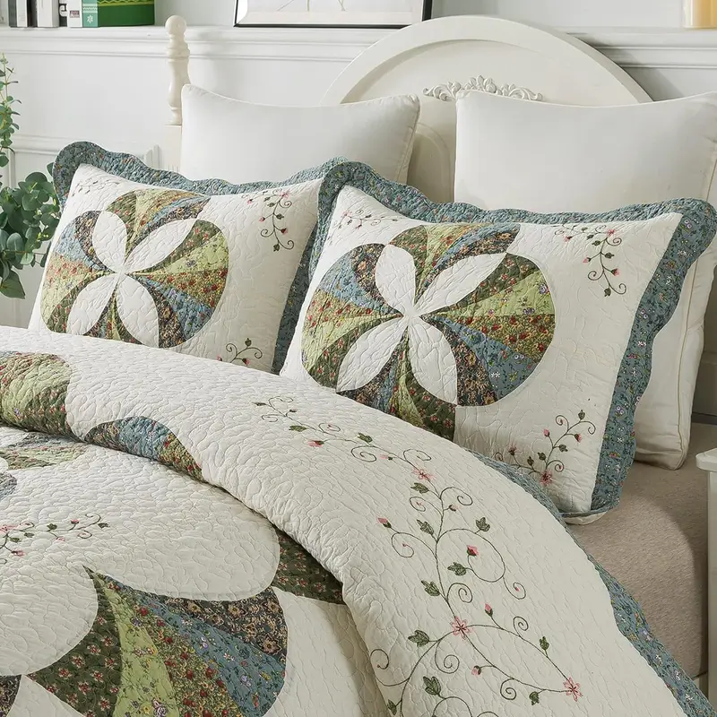 set of 2 hand finished cotton pillow shams luxuries floral pattern shabby chic country cabin bedding for ivory and for home bedroom guestroom cabin and college dorms Product details 4