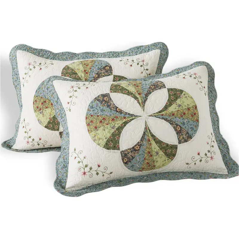 set of 2 hand finished cotton pillow shams luxuries floral pattern shabby chic country cabin bedding for ivory and for home bedroom guestroom cabin and college dorms Product details 1