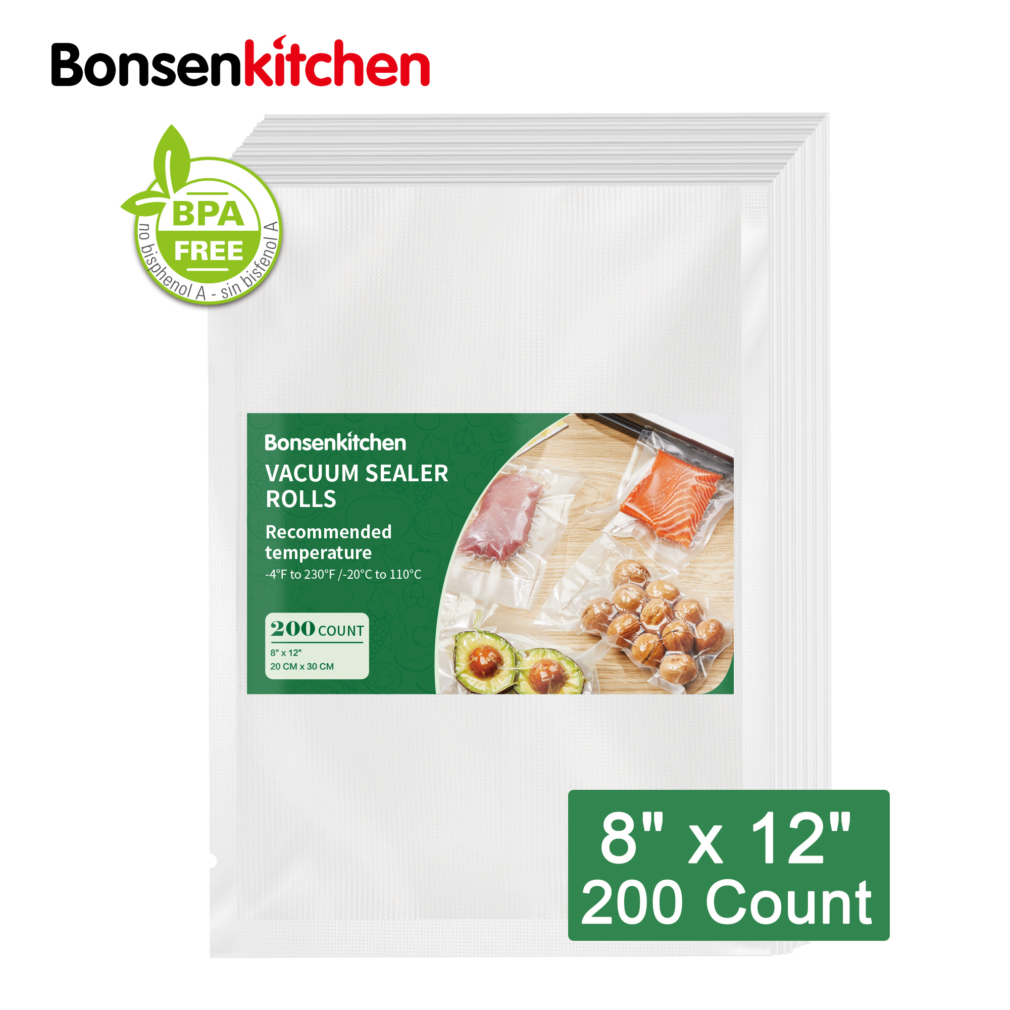 

200 Quart 20 X 30cm Bpa-free, Commercial Grade Textured Food Vacuum Sealer Bags, Ideal For Food Storage And Sous Vide Cooking