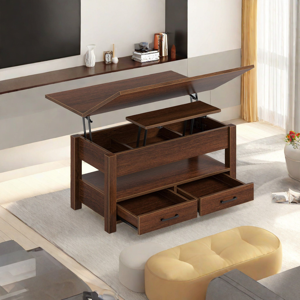 

Coffee Table Lift Top, Multi-function Convertible Coffee Table With Drawers And Hidden Compartment, Coffee Table Converts To Dining Table For Living Room, Home Office,black