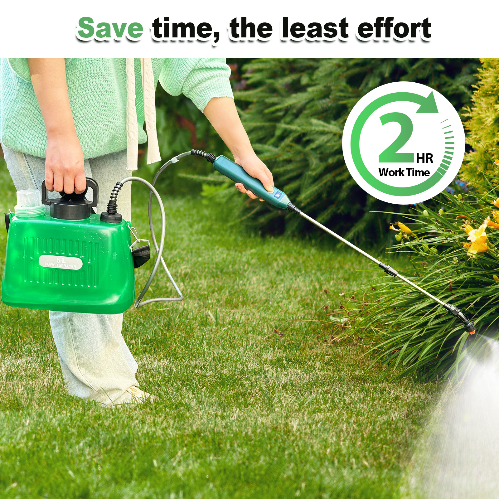 

Battery Powered Sprayer, Upgraded 1.35 Gallon Electric Garden Sprayer With Battery Indicator, 23.6" Telescopic Wand, 3 Mist Nozzles, Shoulder Type Sprayer For Yard, Lawn And Garden