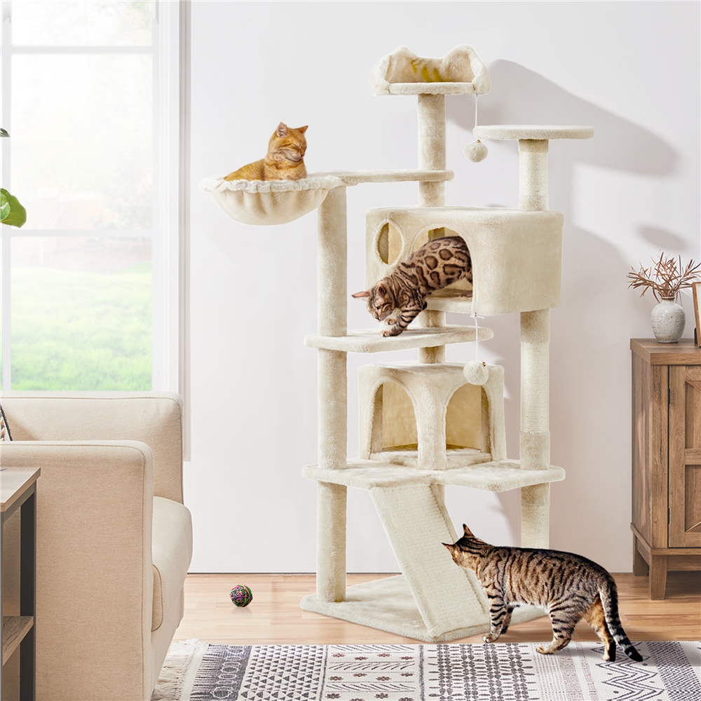 

57''h Cat Kitten Tree Tower W/ 2 Condos & Ball & Round Platform & Ladder Indoor Cat Tree Tower For Kittens/small Cats