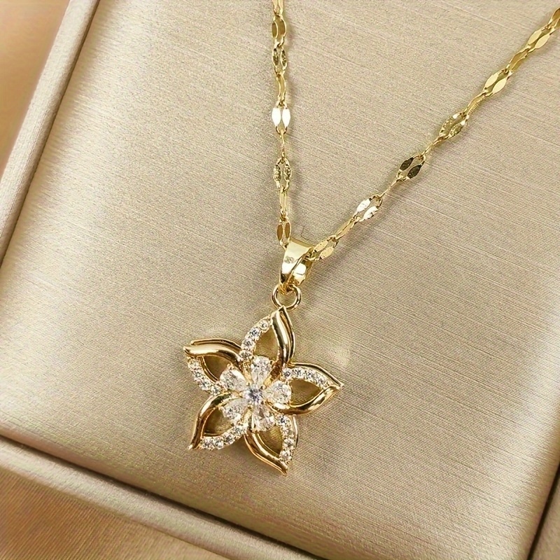 

1pc Gold Stainless Steel Revolving Hollow Flower Pendant Necklace, Men's Retro Multifunctional Necklace, For Daily Party Wear, Father's Day Mother's Day Gift