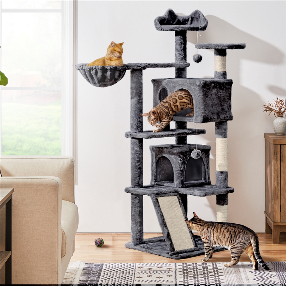 

57''h Cat Tree Condo Kitten Tree Tower W/ 2 Condos & Dangling Ball & Round Platform & Ladder Multilevel Indoor Cat Tree Tower For Kittens/small Cats