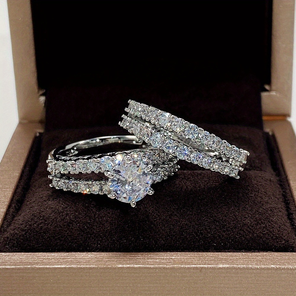 

2pcs Exquisite Luxury Bride Wedding Engagement Ring 6 Prongs Set In Dazzling Rhinestones - The , Engagement Suggestion, Romantic Gift