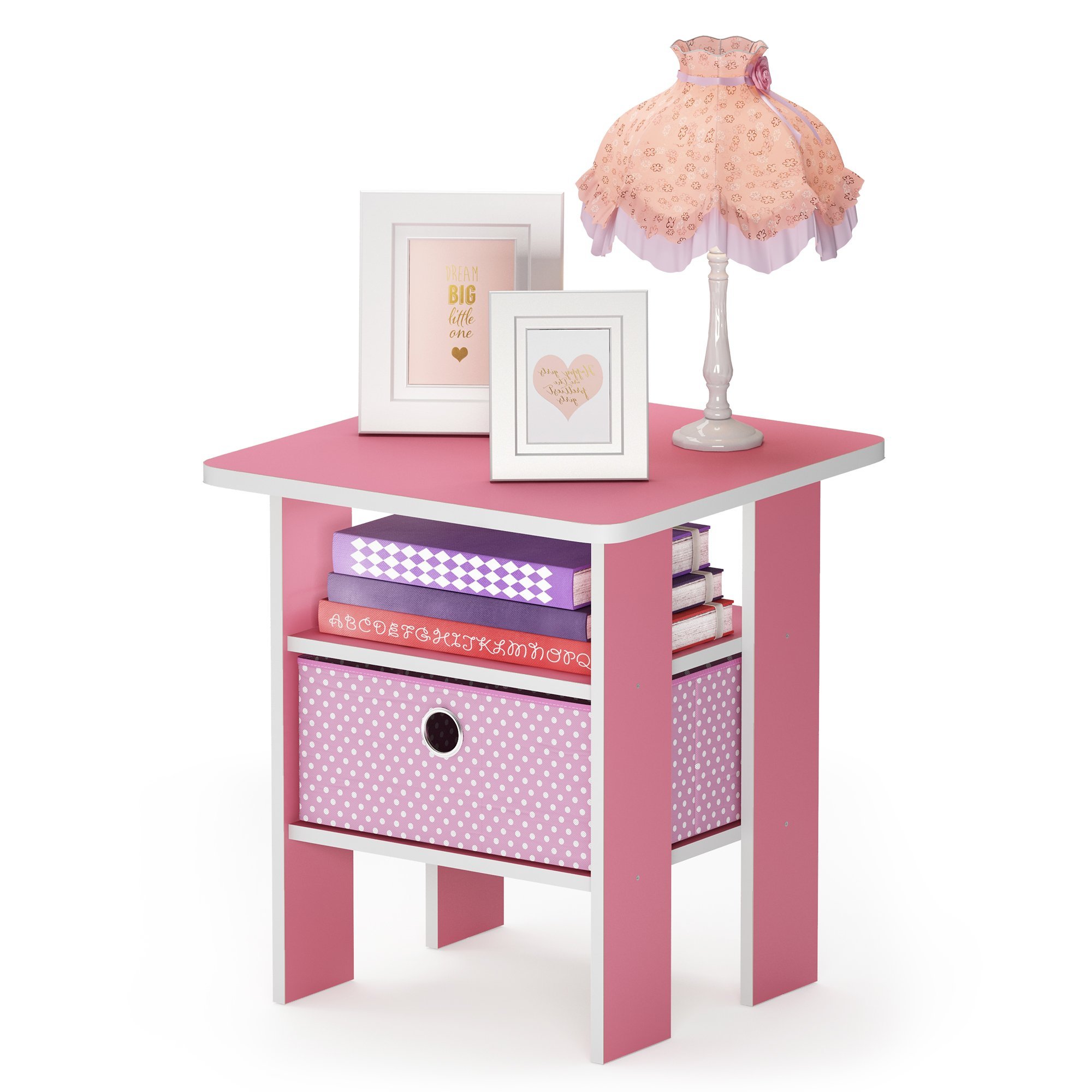 TEMU End Table Side Table Night Stand Bedside Table With Bin Drawer, Pinklight Pink, Wooden Construction, Non-woven Bins, Tabletop Holds Up To 15 Lbs