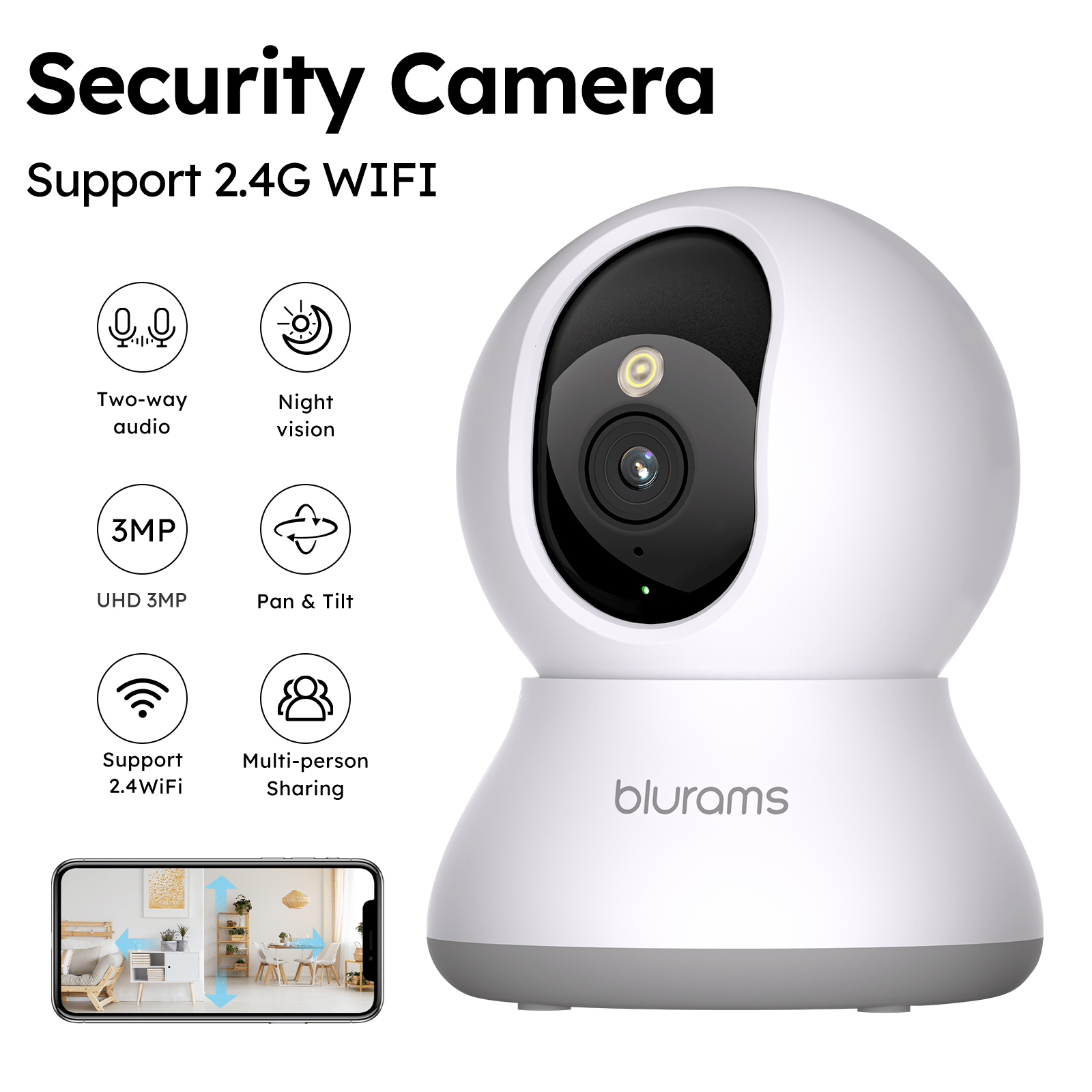 

Blurams 2.4ghz Pet Camera, 2k Dog Camera With Phone App, Indoor Security Camera, 360 Ptz Cameras For Home Security Indoor, 2-way Talk, Motion Tracking, Color/ir Night Vision, Cloud&sd