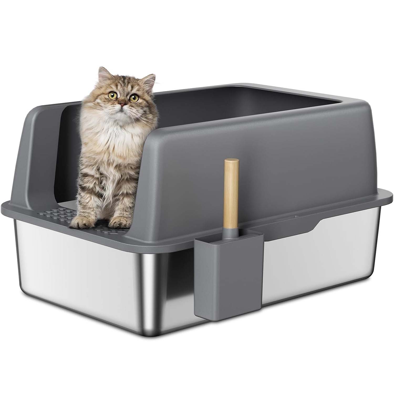 

Stainless Steel Semi-enclosed Xl Cat Litter Box, Leak-proof, Easy To Clean, To Prevent Cat Litter Splash