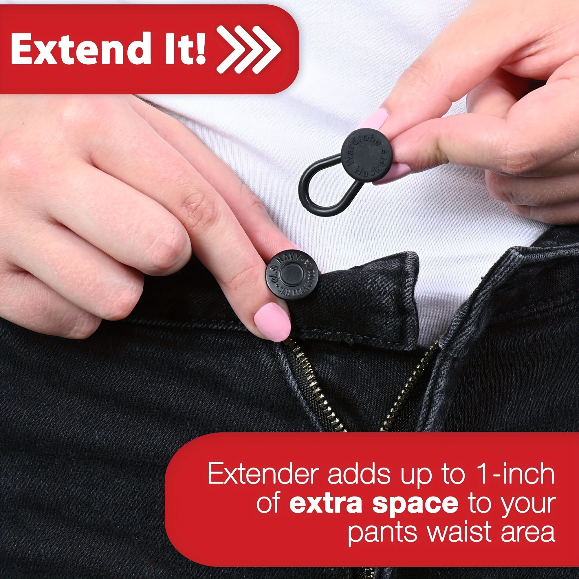 

Flexible Button Extender For Pants Waist Extenders For Pants For Men And Women (12-piece Multiple Colors) Blue Denim Jeans Button Extender, Black & Khaki Pants Waistband Expander