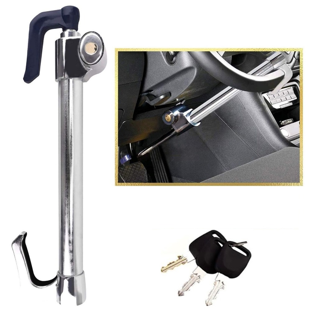 TEMU Stonesky Steering Wheel Brake Lock Retractable Anti-theft Car Clutch Pedal Lock W 3 Keys