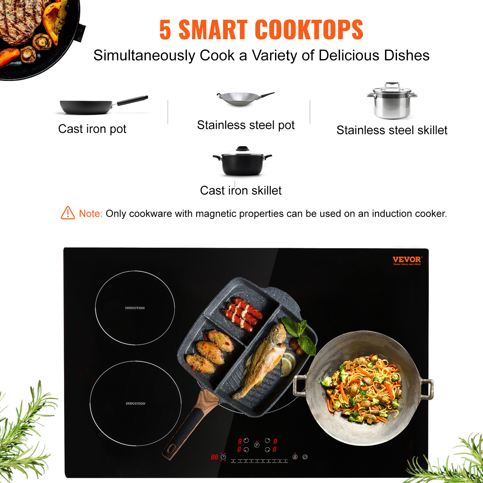 VEVOR Built-in Induction Electric Stove Top 30 Inch, 4 Burners Electric Cooktop, 9 Power Levels & Sensor Touch Control, Easy to Clean Ceramic Glass Surface, 240V