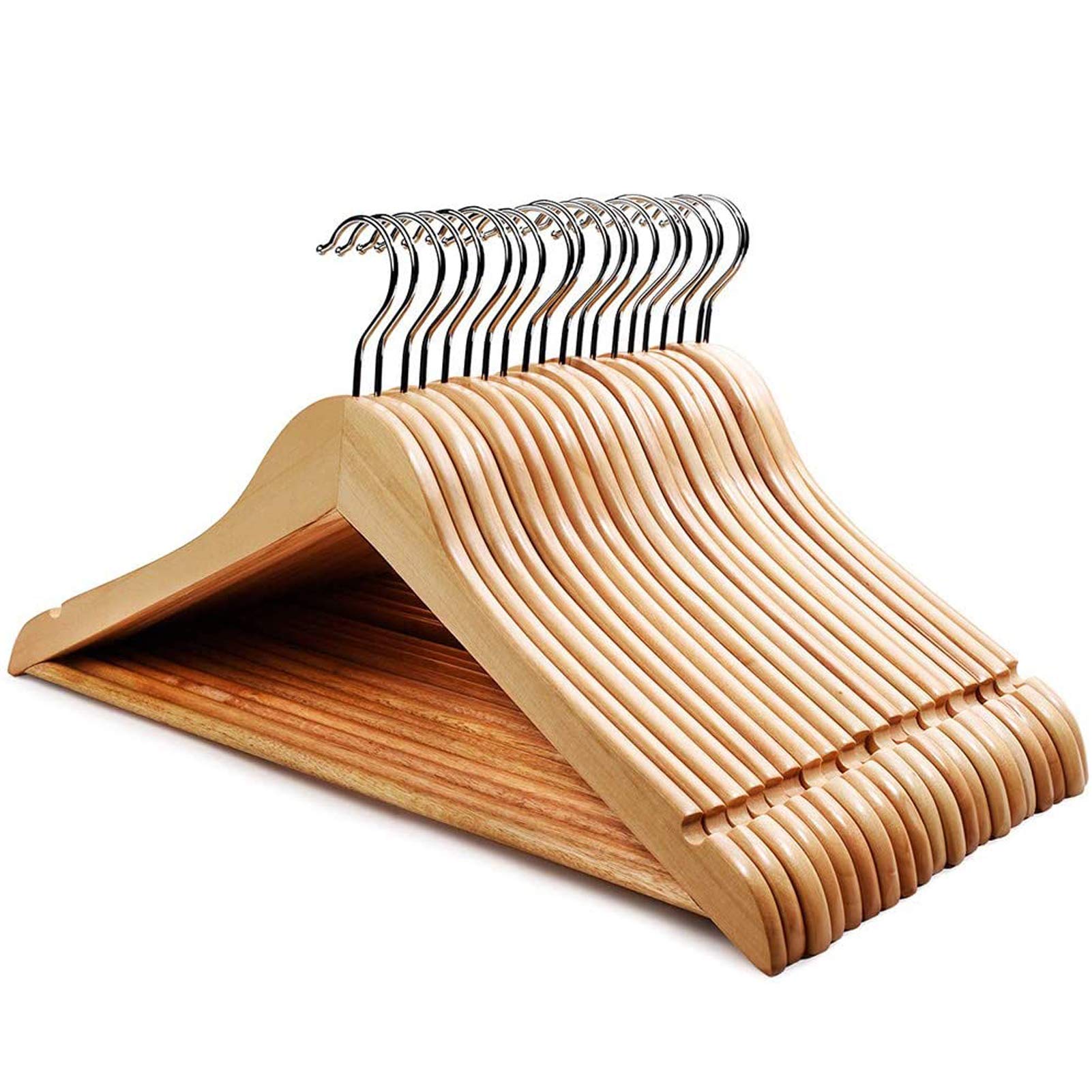 

20 Pack Wooden Hangers Natural Wood Clothes Hangers Smooth Finish Wooden Coat Hangers For Closet Heavy Duty Hangers Solid Suit Hangers For Clothes, Jacket, Shirt, Pants, Dress