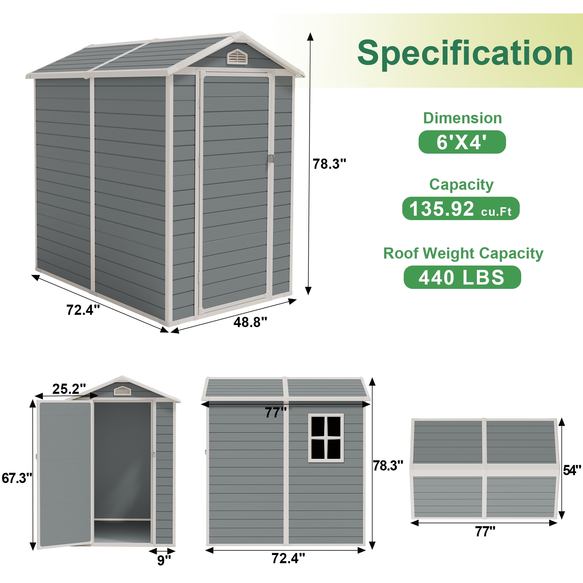 4' x 6' plastic shed outdoor storage weather resin storage - Temu