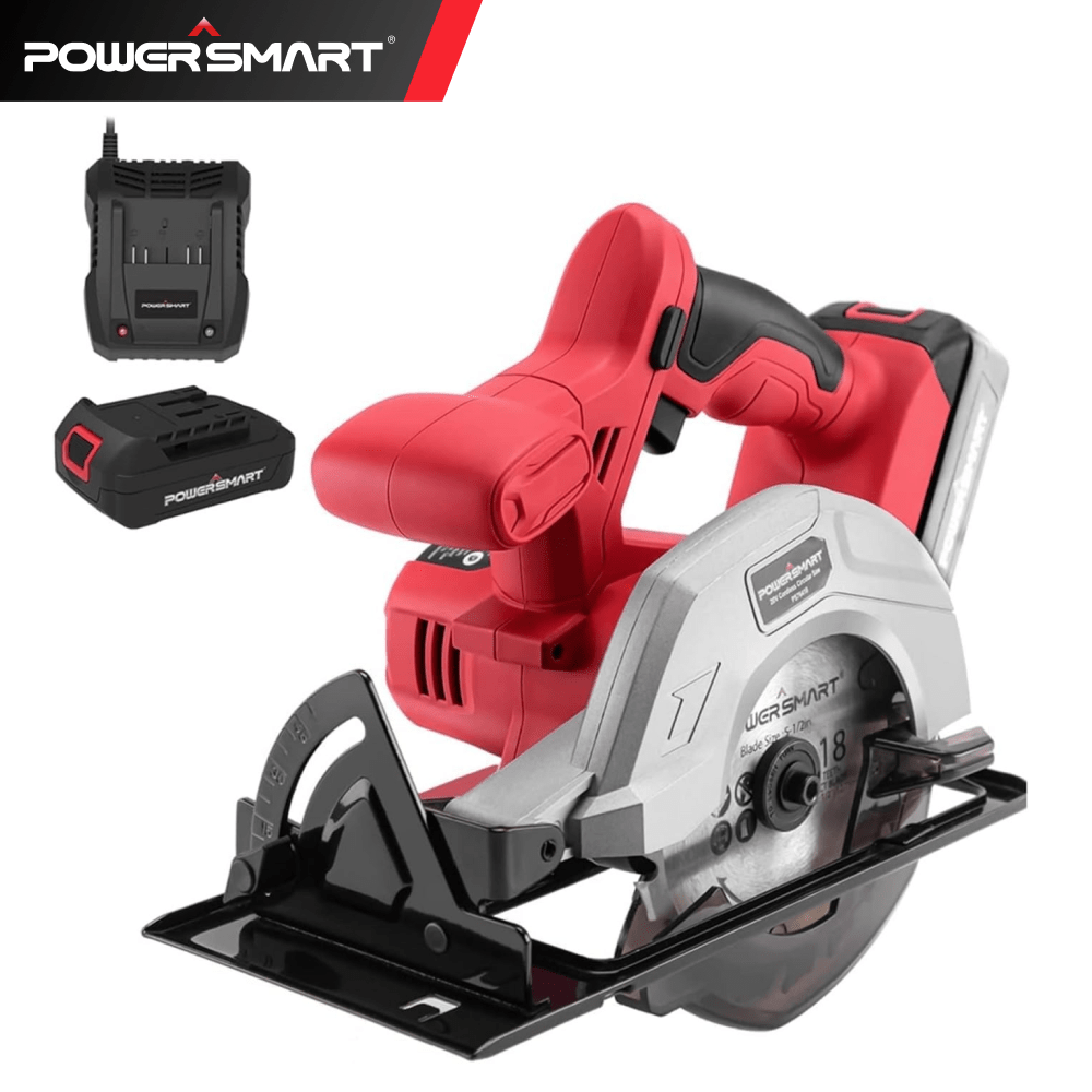 

Powersmart 20v 5-1/2 Inch Cordless Saw With 1.5ah Battery And Fast Charger, 3800rpm, Max Cutting 1-7/16 (45), 1-5/8 (90)-lightweight And Portable Design Ps76410a