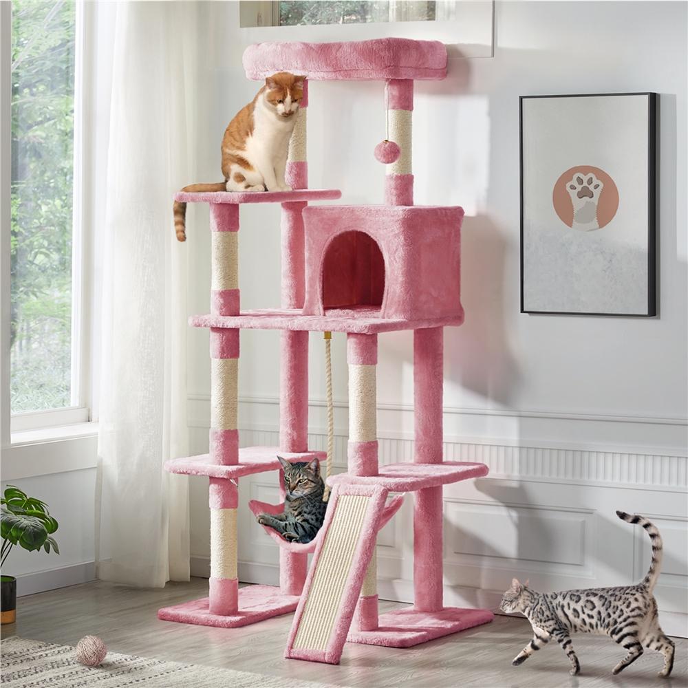 

63" Tall Cat Tree Large Cat Tower For Indoor Cats Play Scratch Hide Climb Activity Furniture With Toy