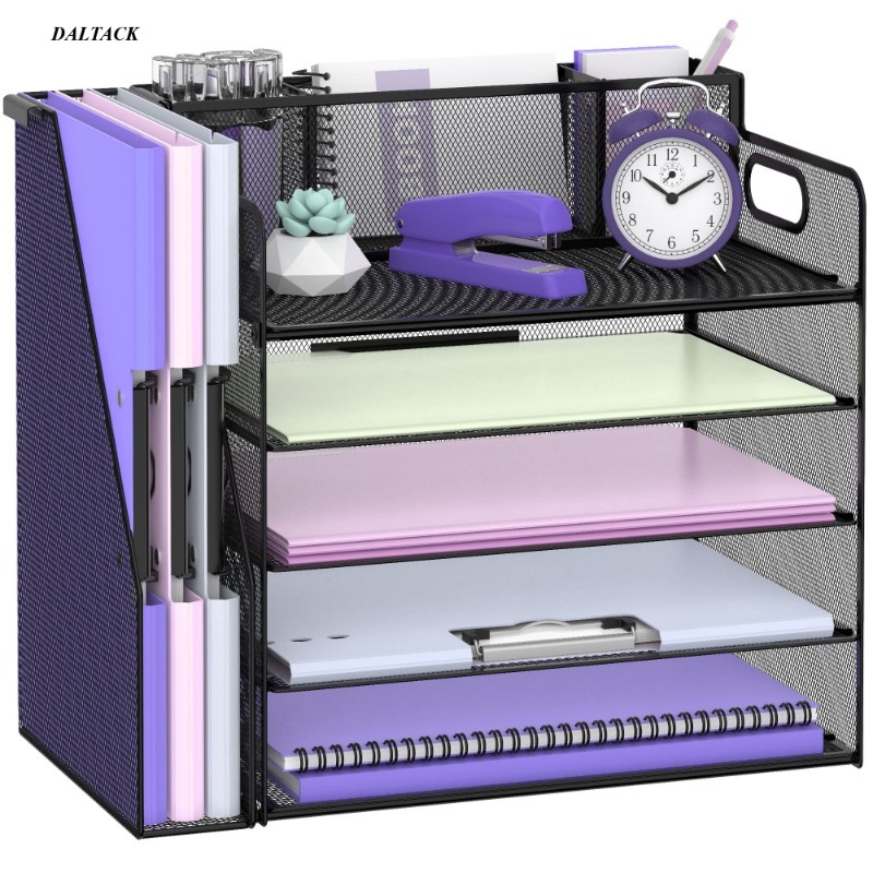 

5-tier Desktop File Organizer With Pen Holders - Paper Tray And Accessory Storage For Home And Office