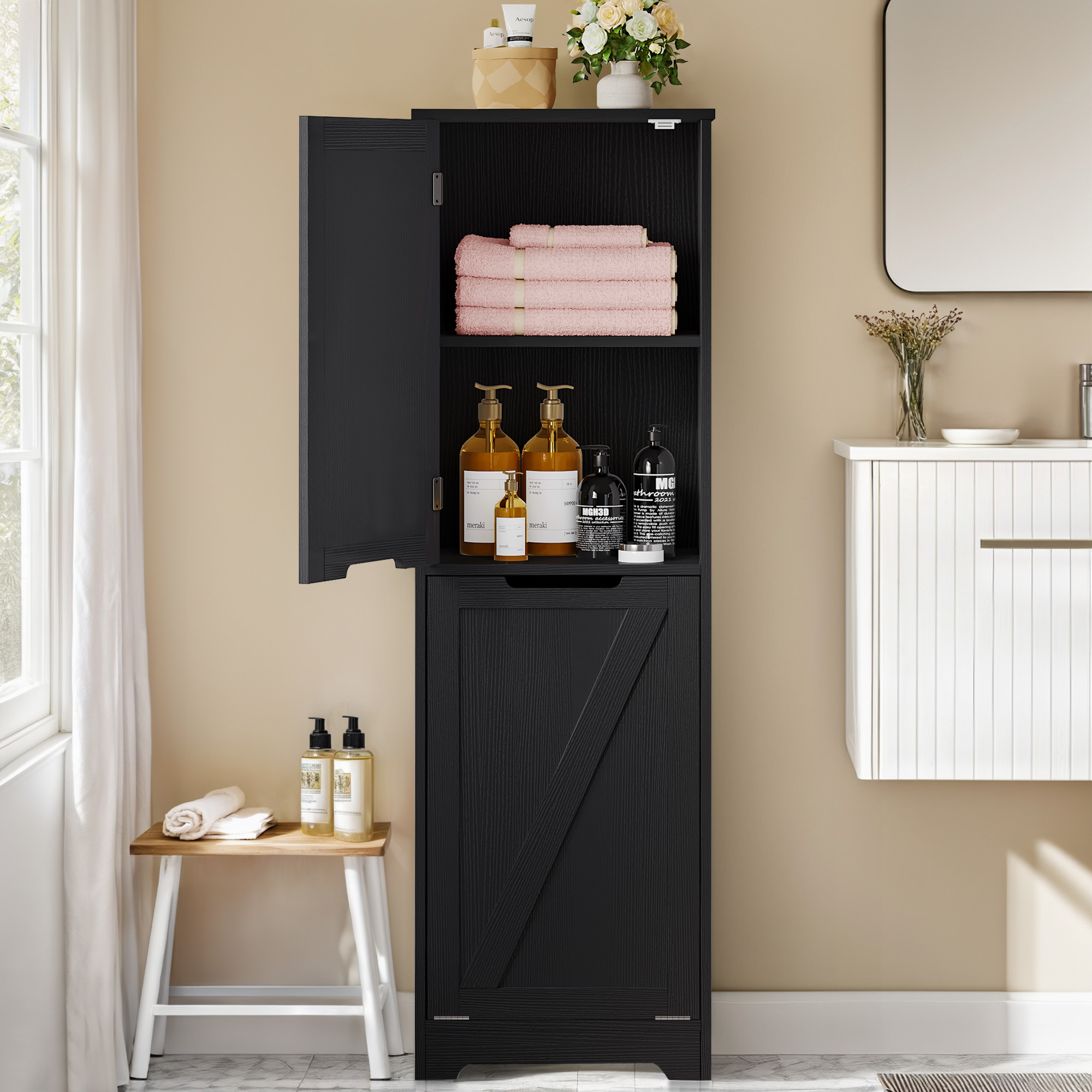 Decoyad Tall Bathroom Laundry Cabinet Hidden Basket Tilt - Temu