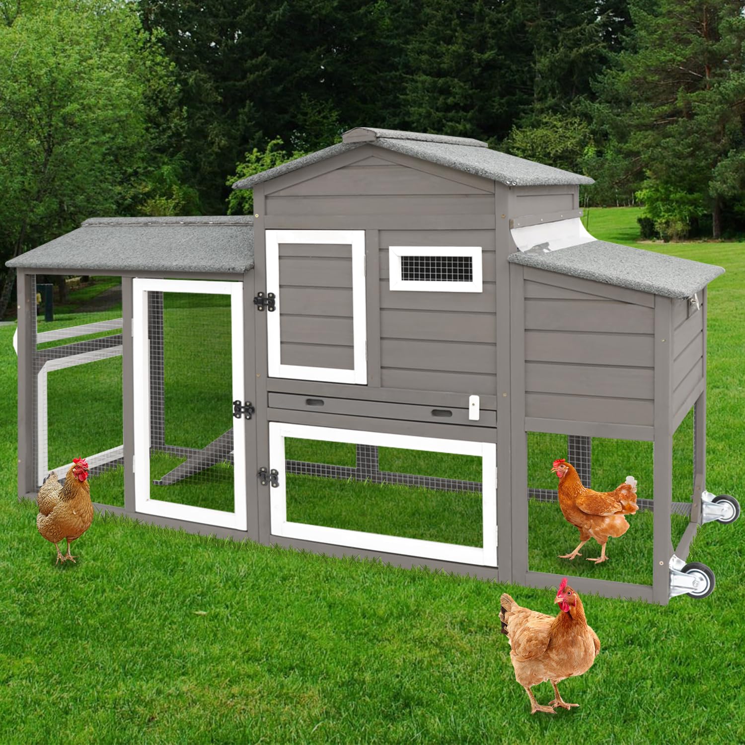 

Ketvie Chicken Coop Chicken House Outdoor With Removable Trays, Wooden Rabbit Hutch Poultry Cage With Nesting Box, Indoor Hen House Chicken Cage With Ramp For Garden Backyard (grey)