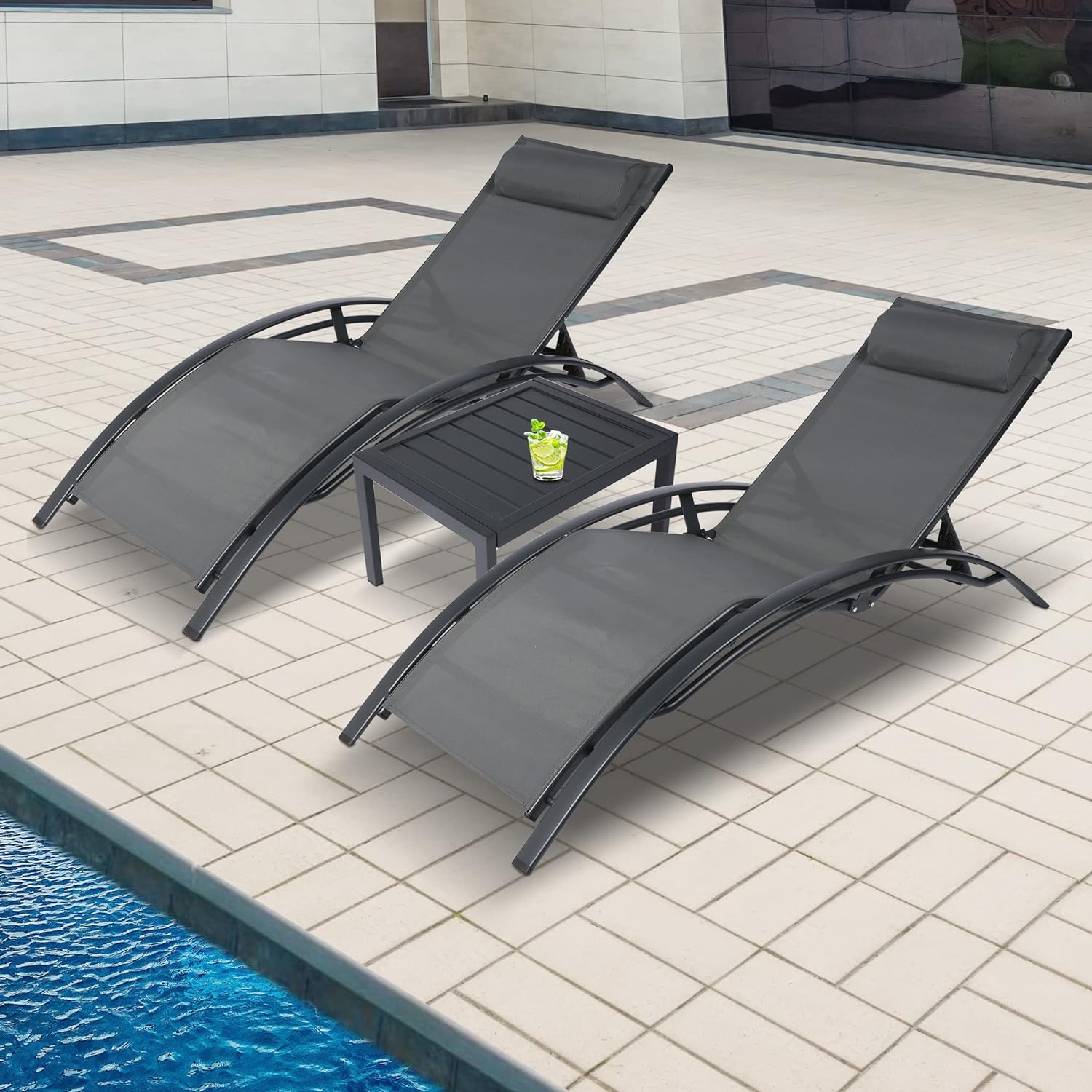 Outdoor Chaise Lounge Set Of 3 Chairs For Outside Aluminum Lawn Lounger