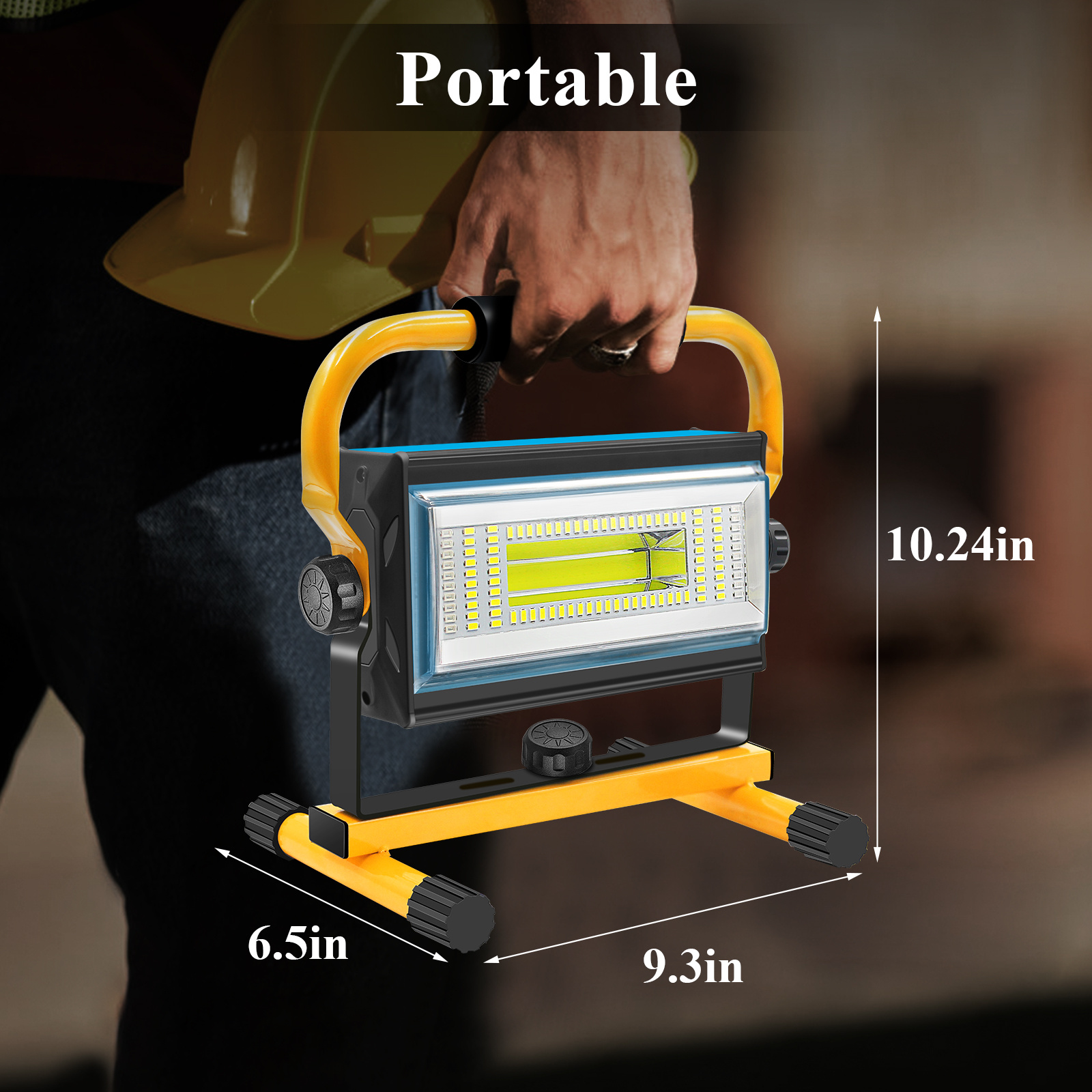 TEMU 100w Cob Rechargeable Work Light, 7000lm Cordless Led Work Lights, Waterproof Portable Flood Light With Stand For Outdoor Camping, Hiking, Garage, Car Repairing, Workshop Job Site Lighting