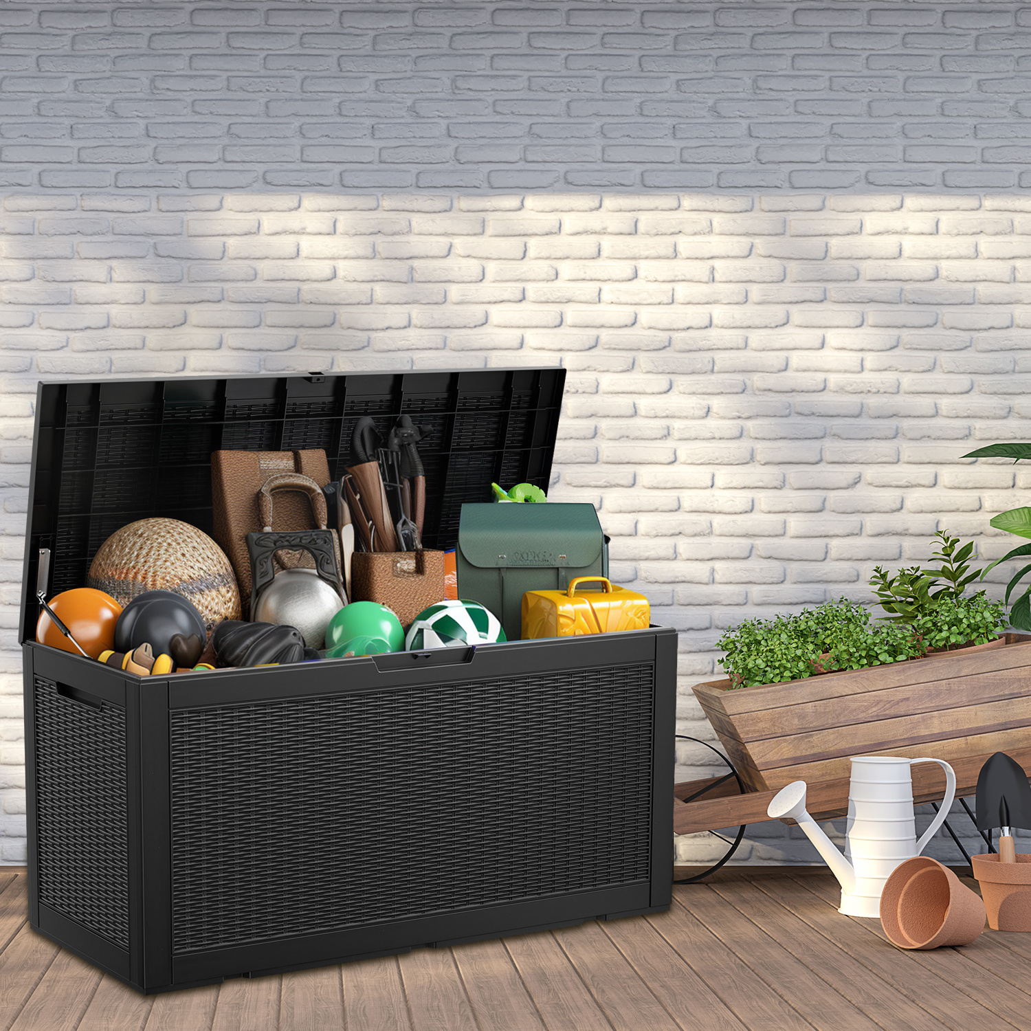

Large Resin Deck Box, Weather-resistant Resin Lockable For Organizing And Storing Patio Furniture And Outdoor Items, Also As A Comfortable Outdoor Bench