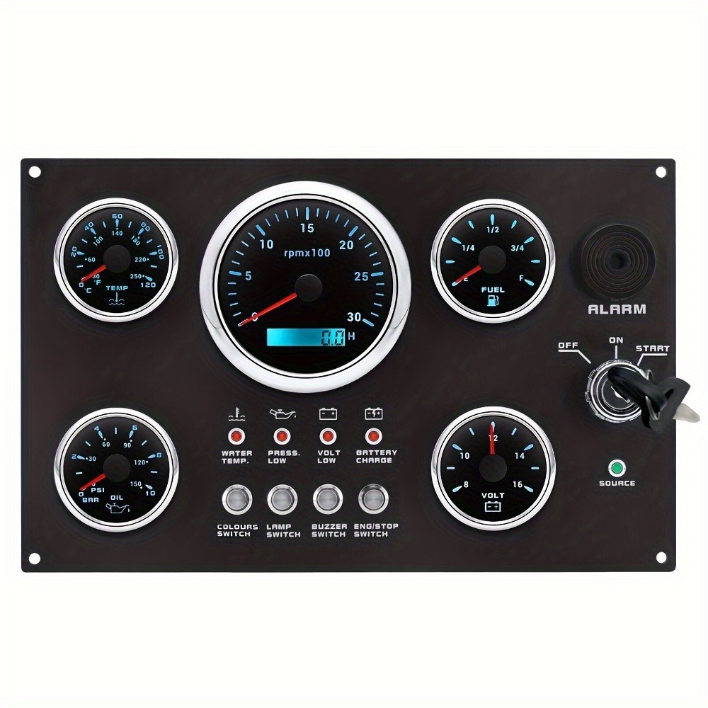 

5 Gauge Set With Instrument Panel 85mm Tachometer 0-3000rpm With 52mm Gauge For Marine Boat Yacht 12v