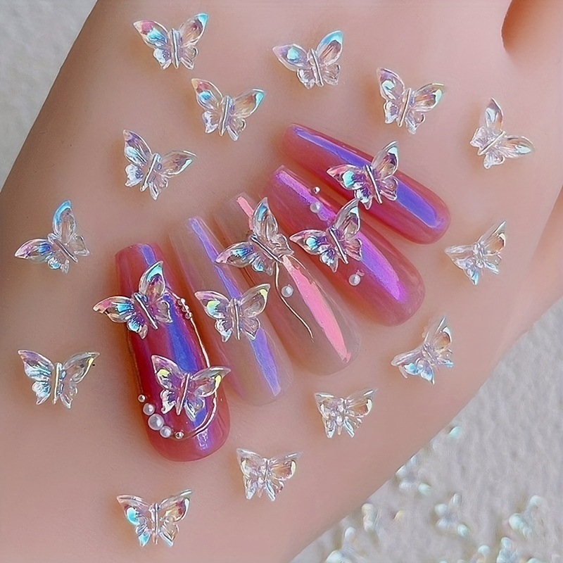 

100 Pcs/set Aurora Butterfly Nail Art Accessories, Butterfly Shape Nail Art Decoration, 3d Charm Nail Art Accessories, Nail Art Decoration For Girls