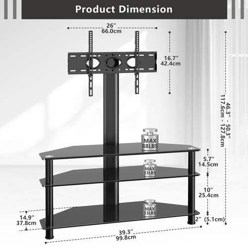 corner tv standtv stand with mount with 3 tier tempered glass shelves for 32 75 inch vesa 600x400 stand