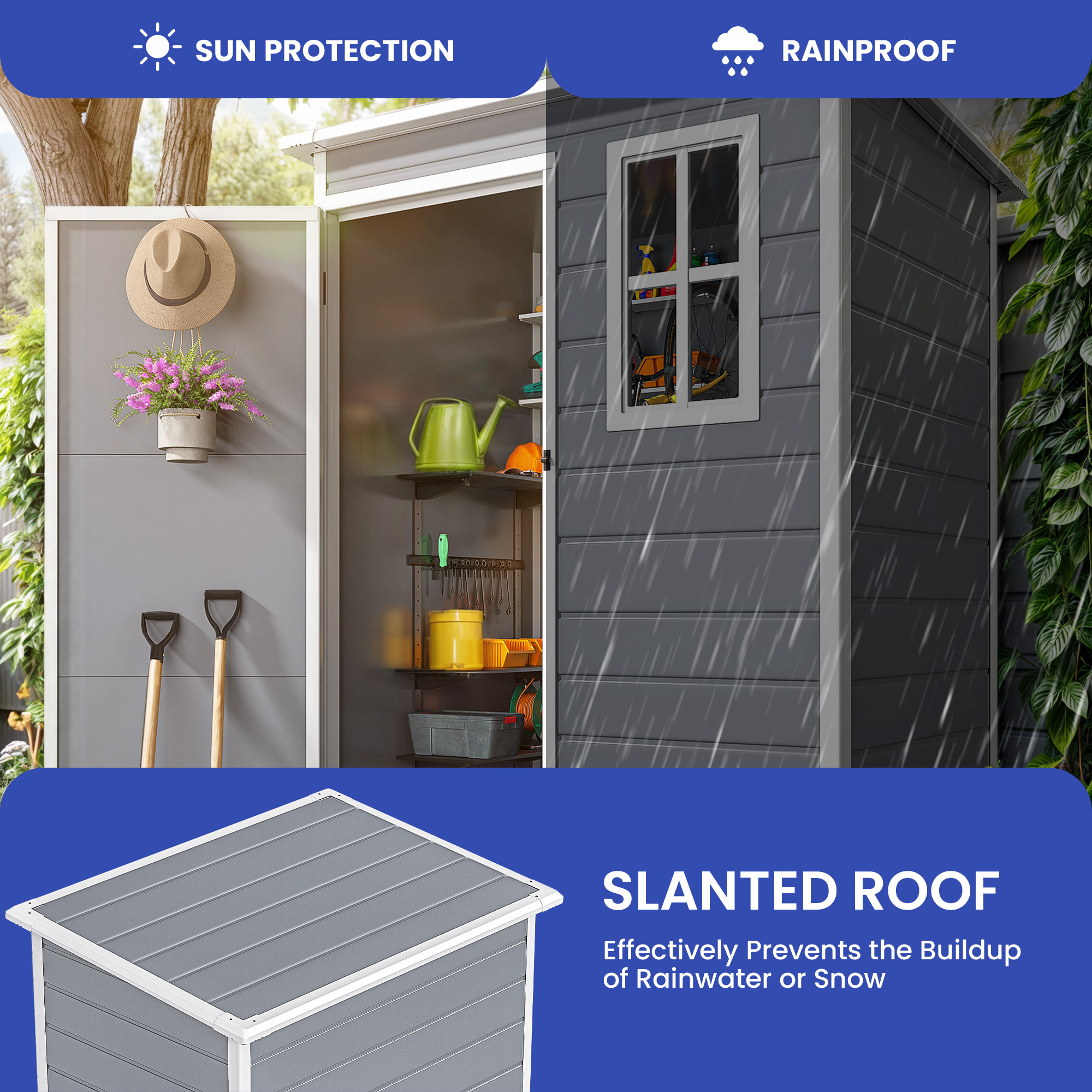 Resin Outdoor Storage Shed Floor Waterproof Lockable Storage - Temu