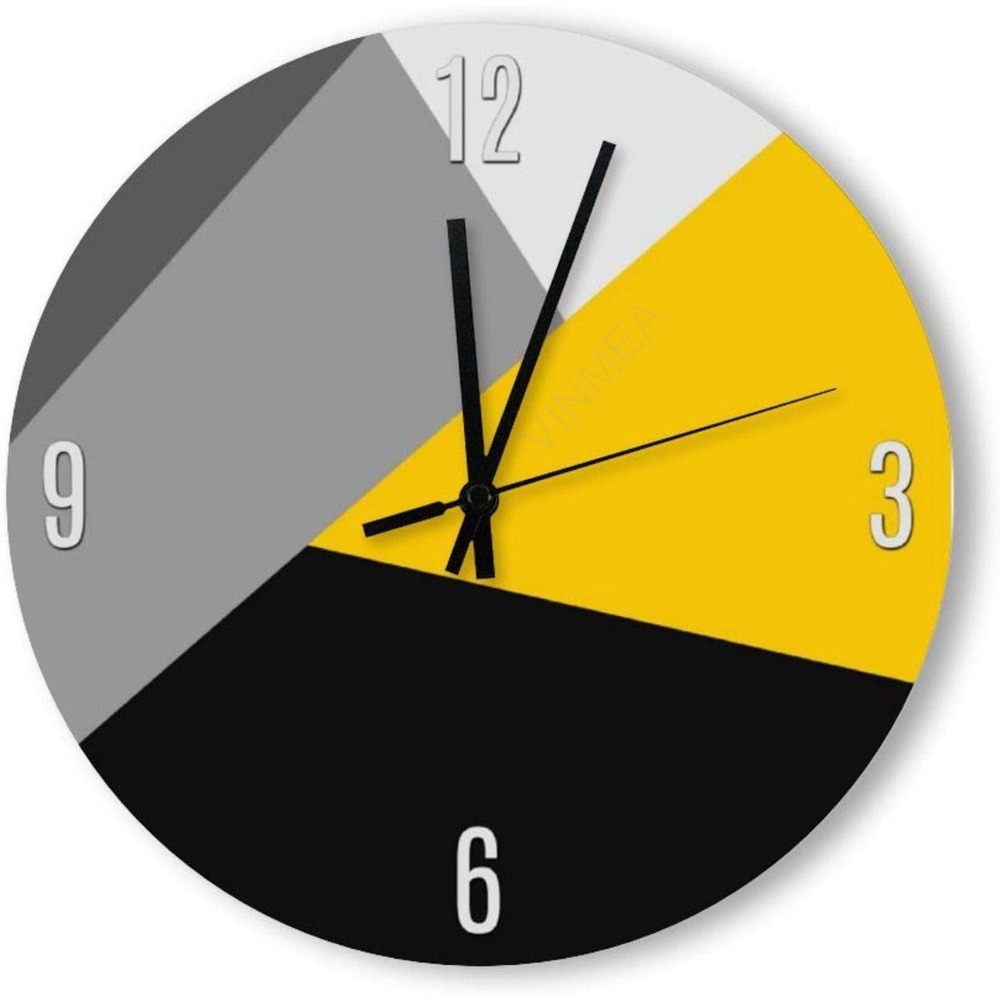 

Decorative Wall Clock Silent Non Ticking Simple Modern Gray Yellow And Black Geo Home Decor Wall Clock Round 10 Inches, Friend Gift, Best Friend Gift