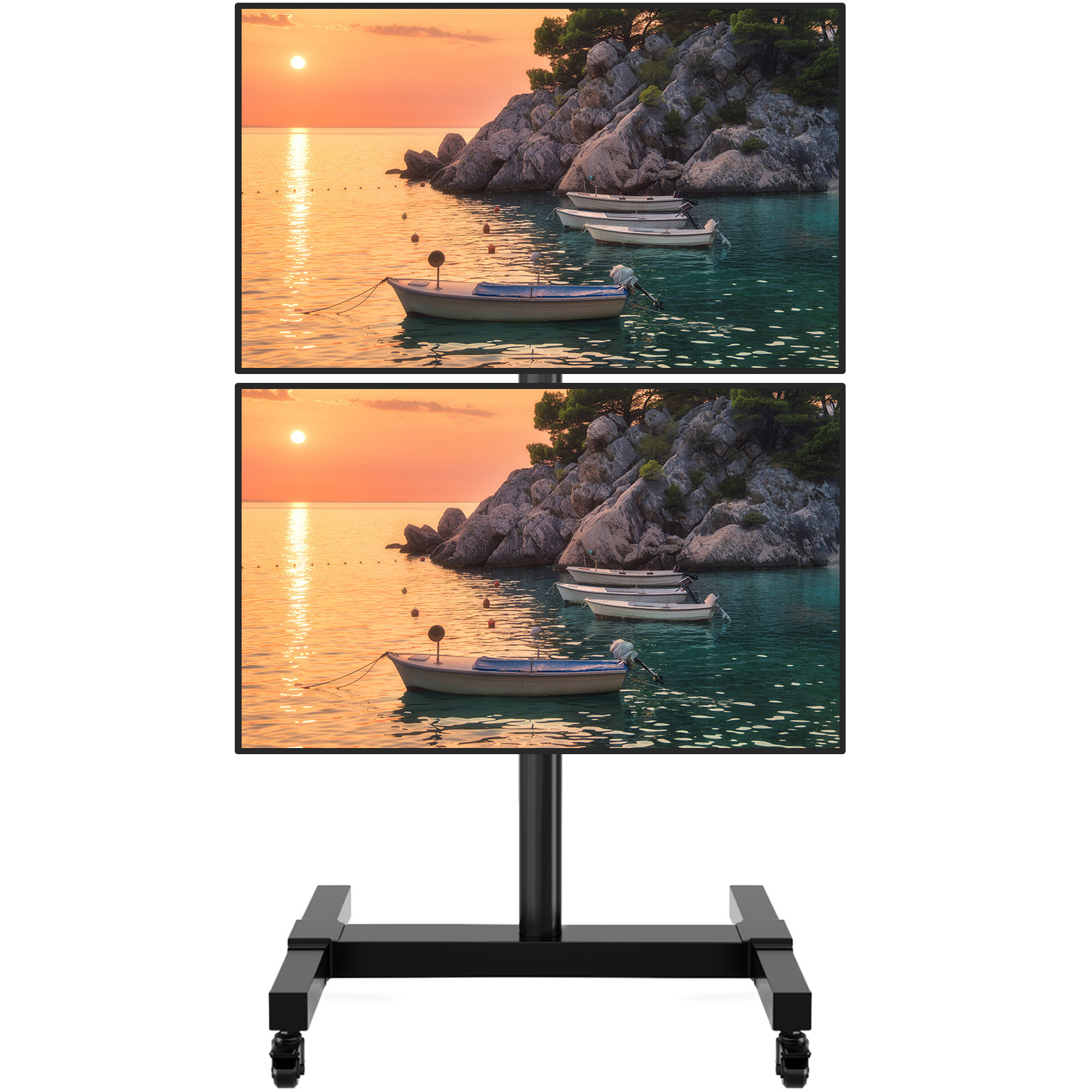 

Rfiver Rolling/ Cart With Wheels For 32 To 55 Inch Lcd Led 4k Flat Curved Screen Vertical Tvs-height Adjustable Screen Tilt Rolling Tv Stand For 2 Tvs With Laptop Shelf To 132 Lbs