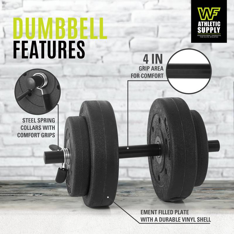 40lbs Vinyl Dumbbell Weight Set – Cast Iron Plates For Adjustable Barbell, Home Gym